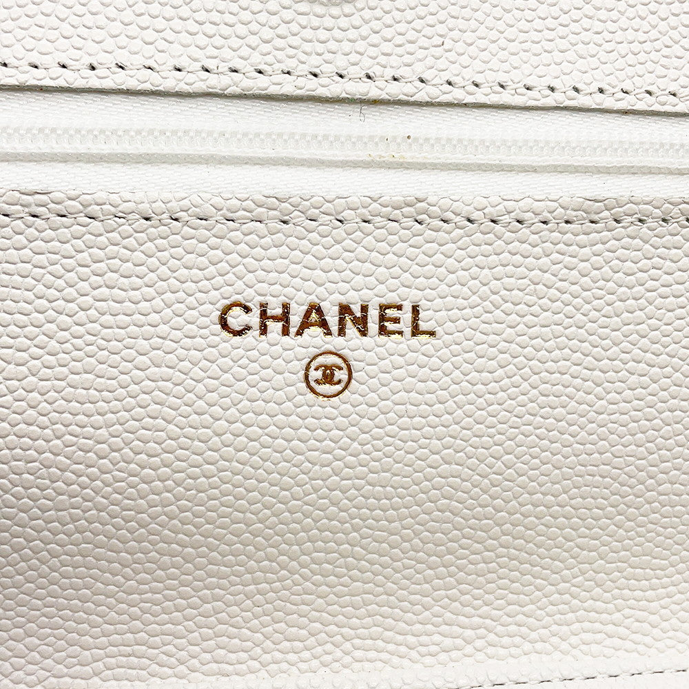 CHANEL Matelasse Chain wallet WhiteAP0250 Caviar Leather
