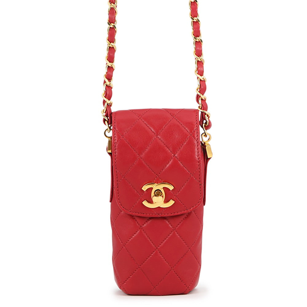 CHANEL Matelasse ChainPochette Red Lambskin