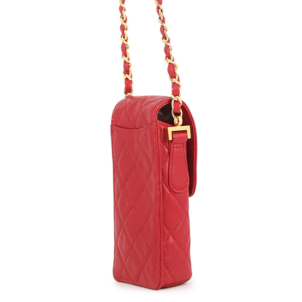 CHANEL Matelasse ChainPochette Red Lambskin