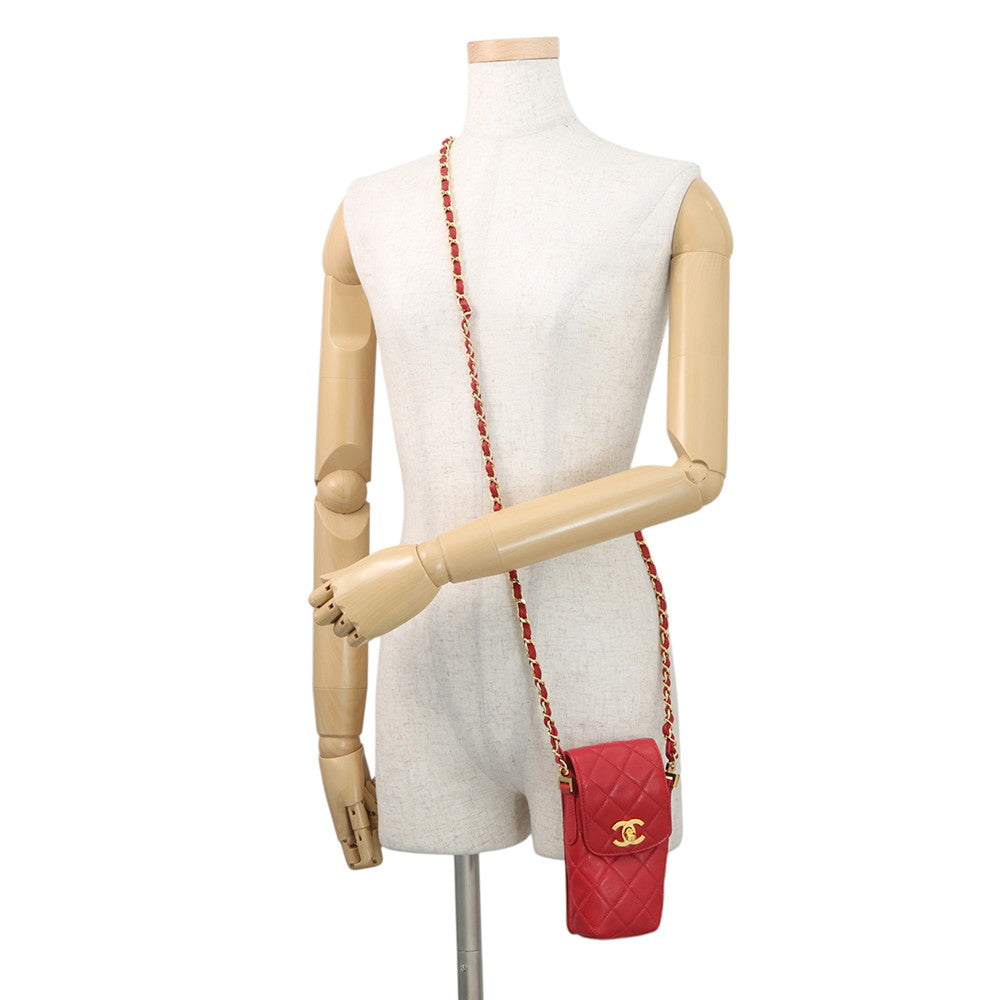 CHANEL Matelasse ChainPochette Red Lambskin
