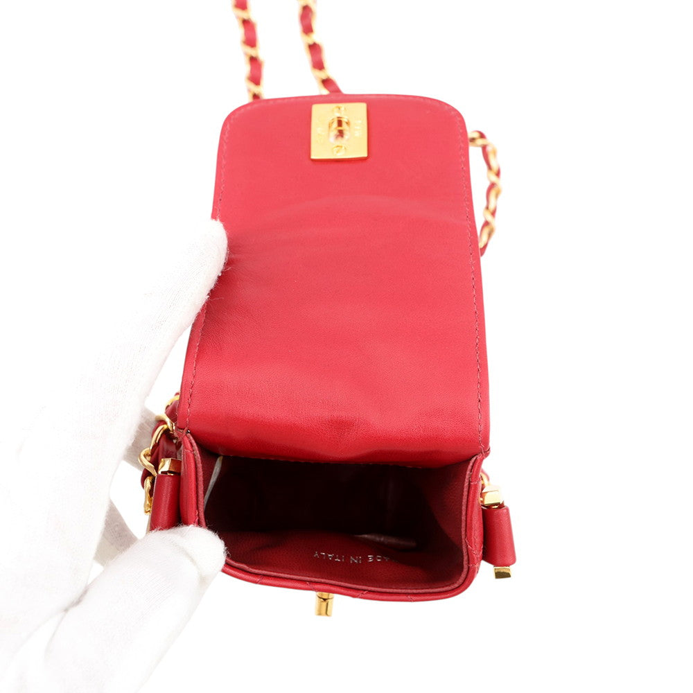 CHANEL Matelasse ChainPochette Red Lambskin