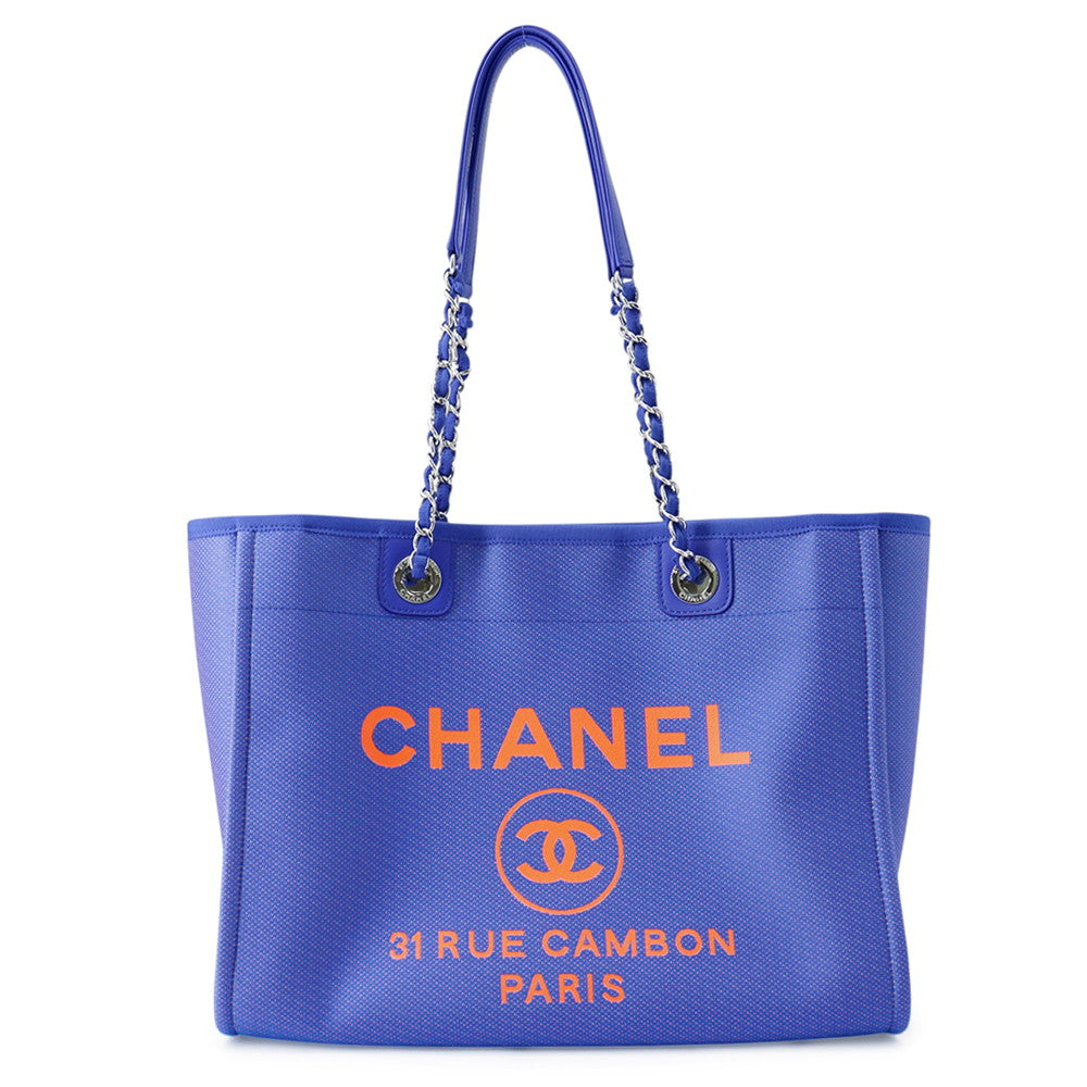 CHANEL Deauville Tote Bag Purple/OrangeA67001 Canvas Leather Size Medium