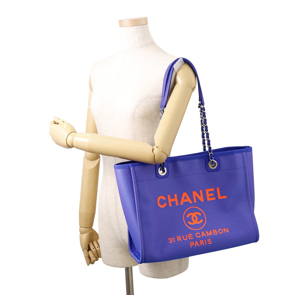 CHANEL Deauville Tote Bag Purple/OrangeA67001 Canvas Leather Size Medium