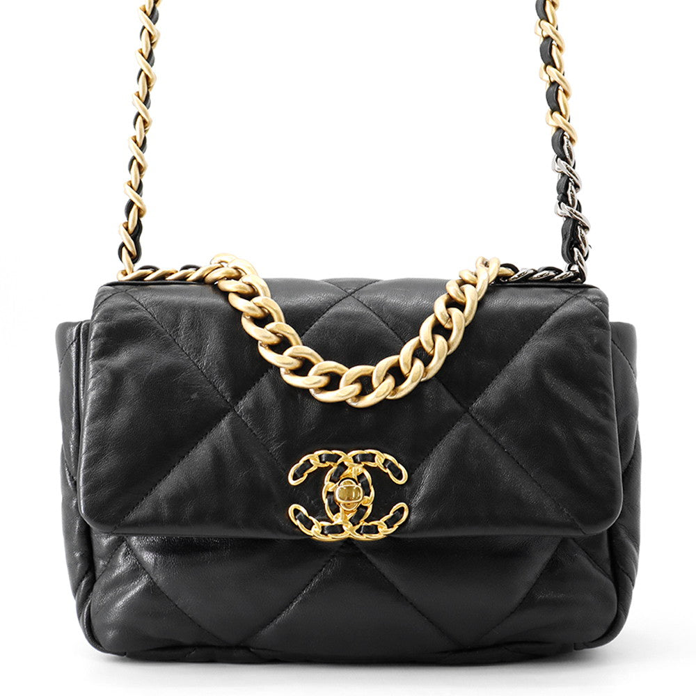 CHANEL CHANEL19 ChainShoulder Bag BlackAS1160 Shiny Lambskin