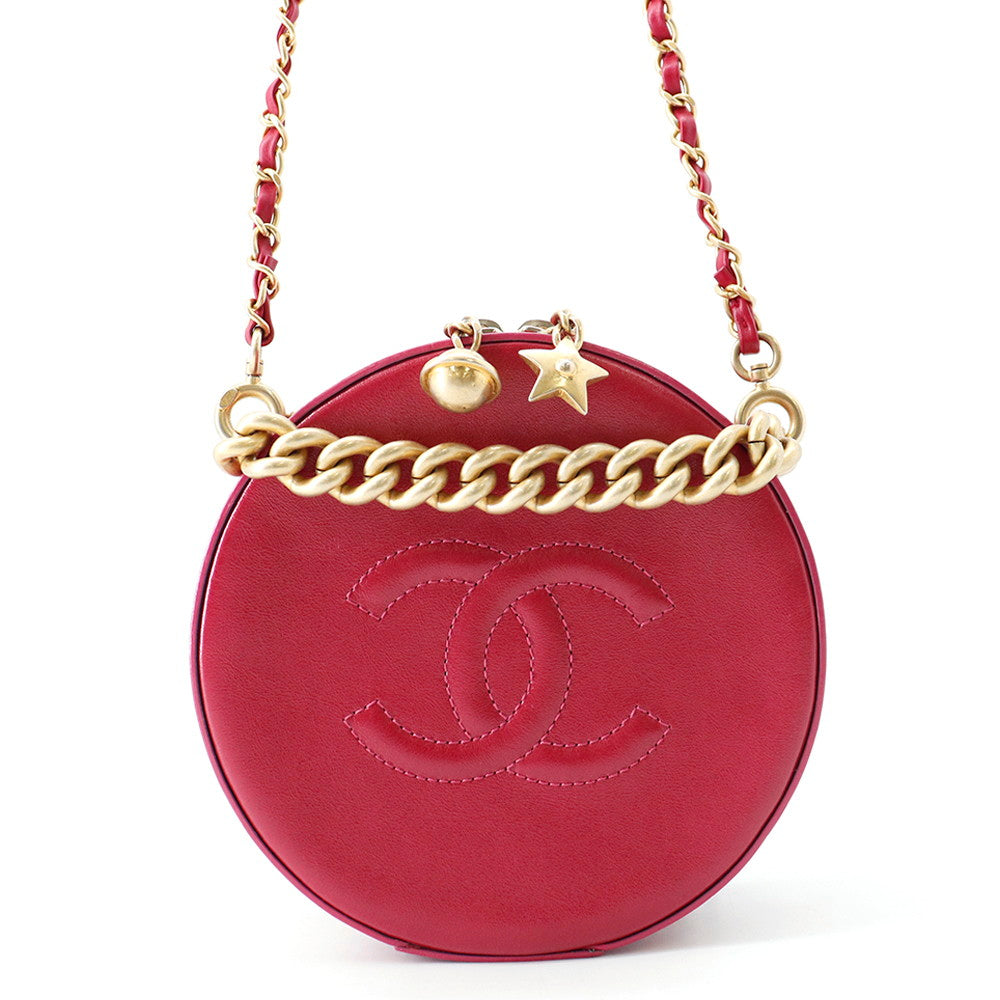 CHANEL Round ChainShoulder Bag PinkPurple Leather