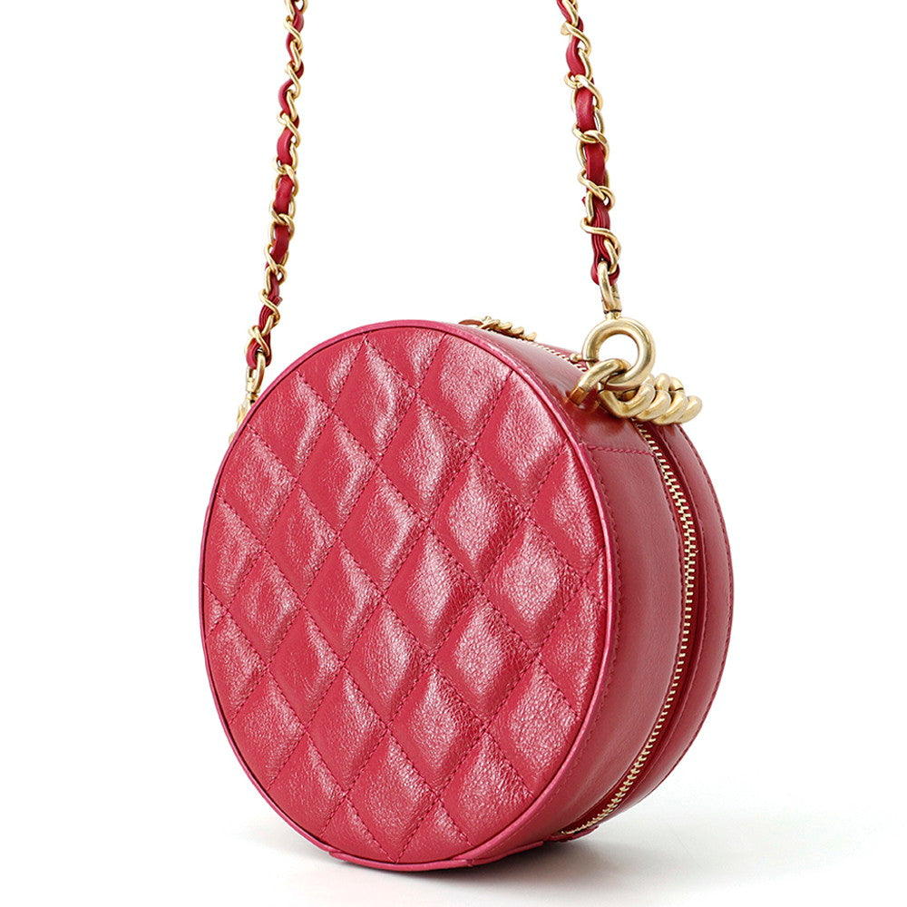 CHANEL Round ChainShoulder Bag PinkPurple Leather