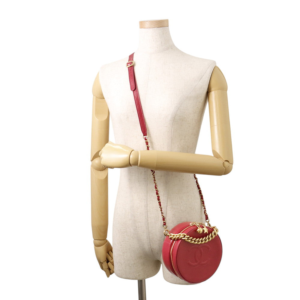 CHANEL Round ChainShoulder Bag PinkPurple Leather
