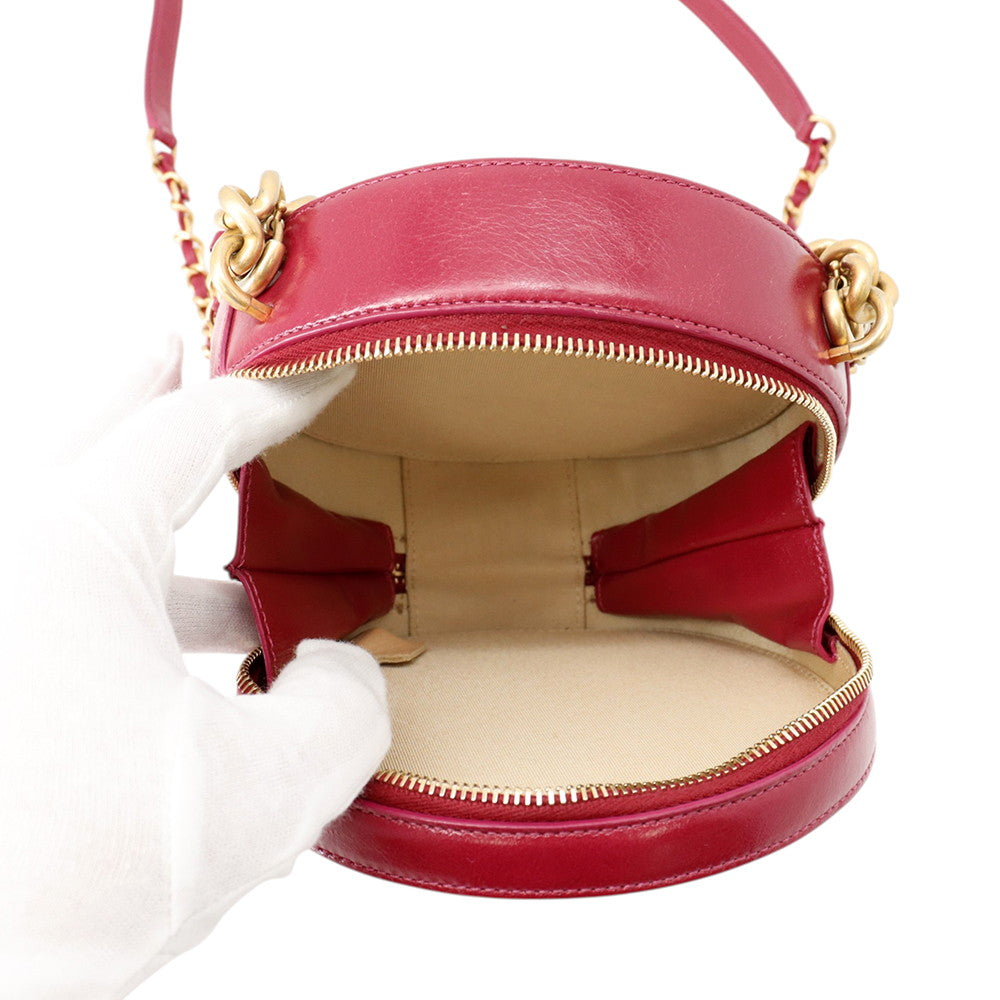CHANEL Round ChainShoulder Bag PinkPurple Leather