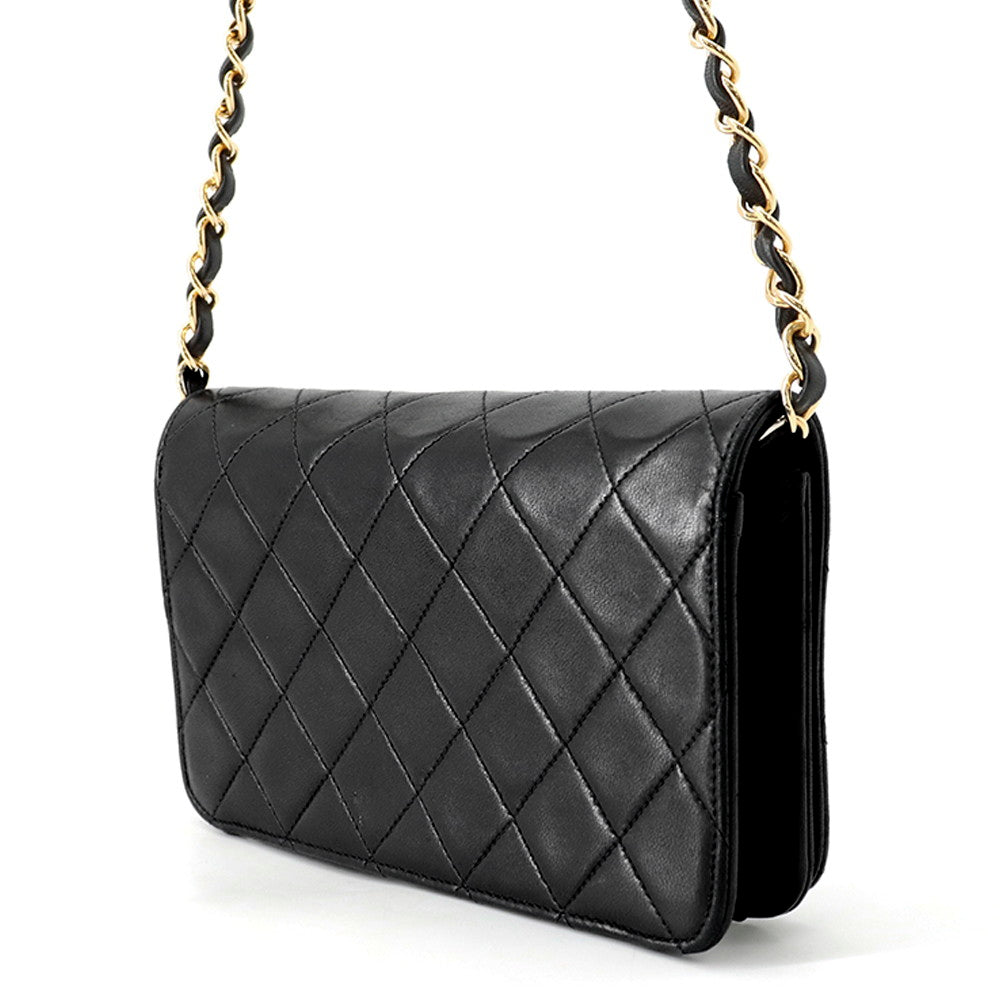 CHANEL Matelasse Push Lock ChainShoulder Bag Black Lambskin