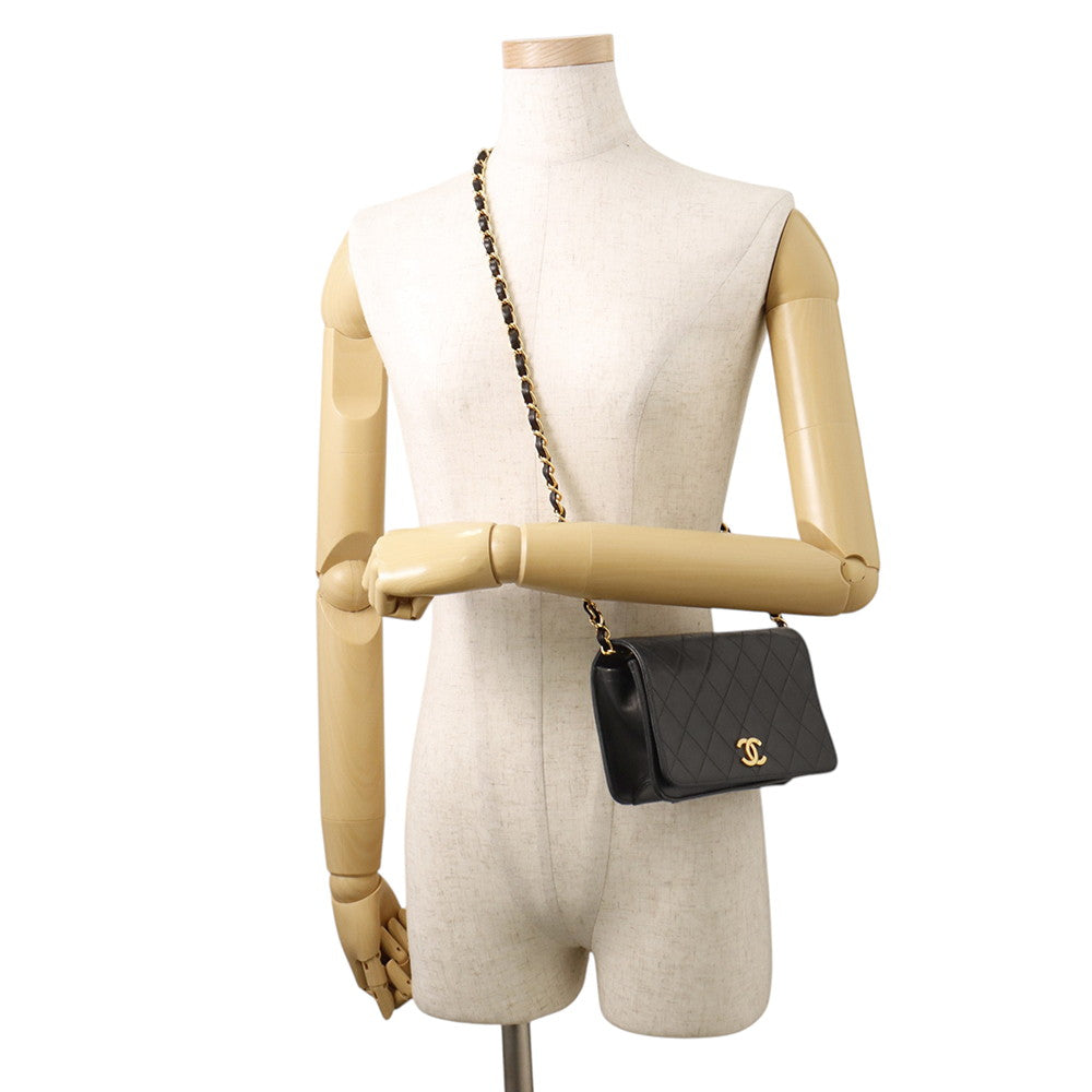 CHANEL Matelasse Push Lock ChainShoulder Bag Black Lambskin
