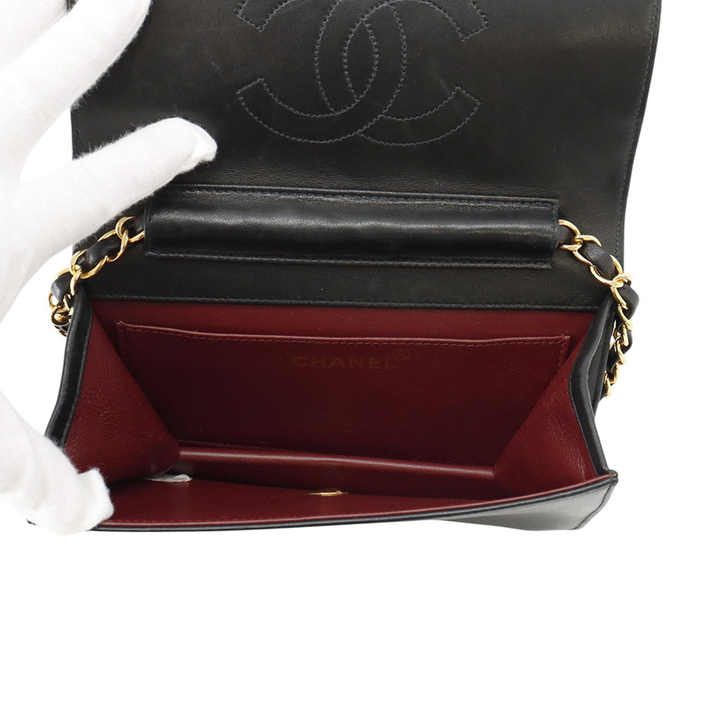 CHANEL Matelasse Push Lock ChainShoulder Bag Black Lambskin