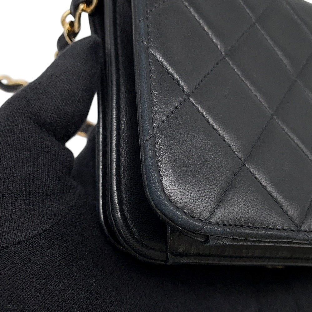 CHANEL Matelasse Push Lock ChainShoulder Bag Black Lambskin