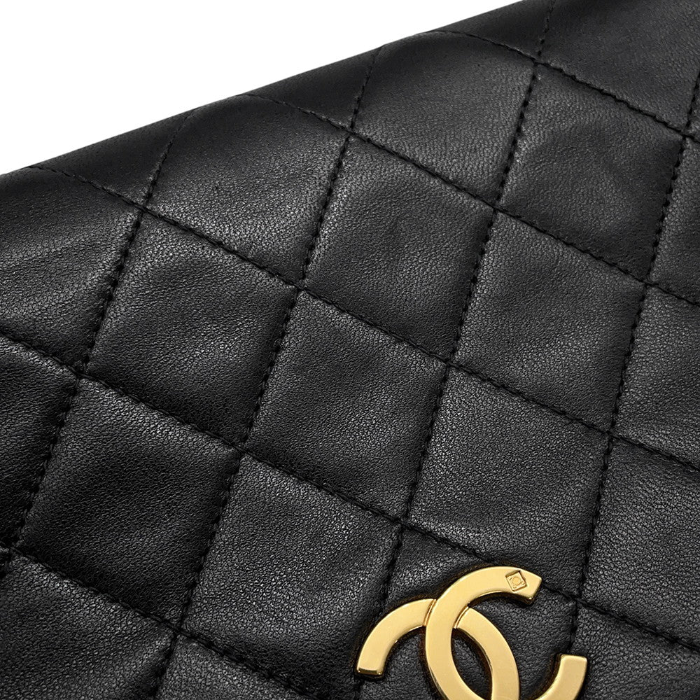 CHANEL Matelasse Push Lock ChainShoulder Bag Black Lambskin