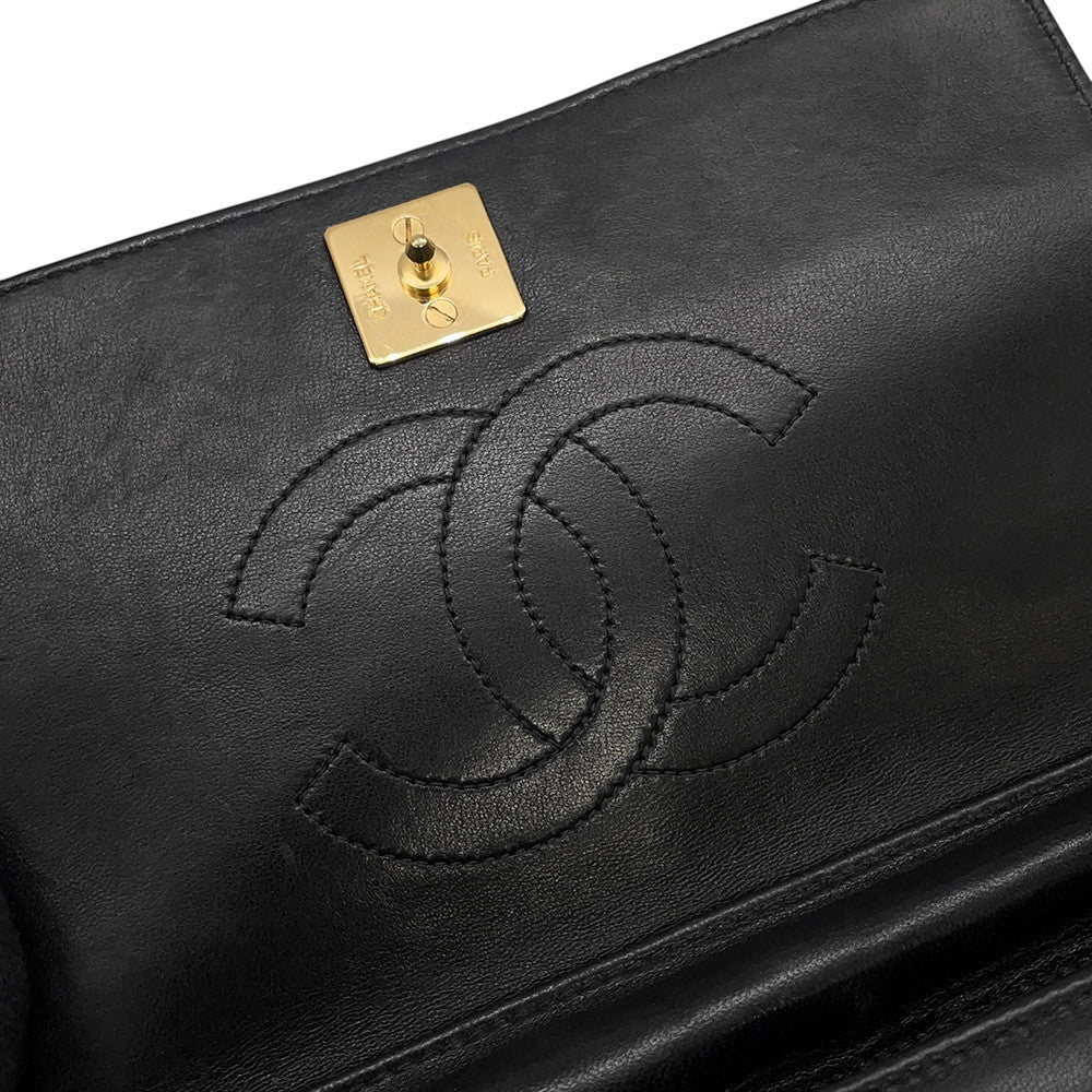 CHANEL Matelasse Push Lock ChainShoulder Bag Black Lambskin