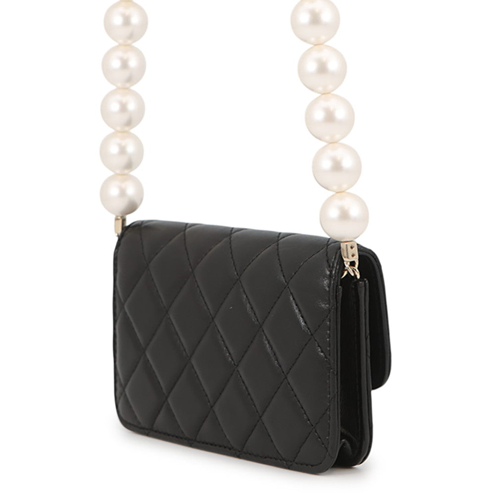 CHANEL Matelasse PearlChain ShoulderPouch BlackAP1838 Lambskin