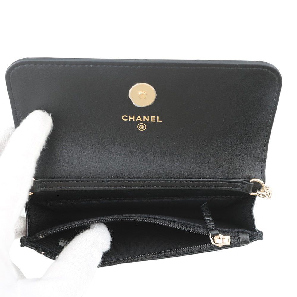CHANEL Matelasse PearlChain ShoulderPouch BlackAP1838 Lambskin