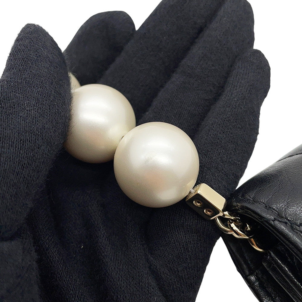 CHANEL Matelasse PearlChain ShoulderPouch BlackAP1838 Lambskin
