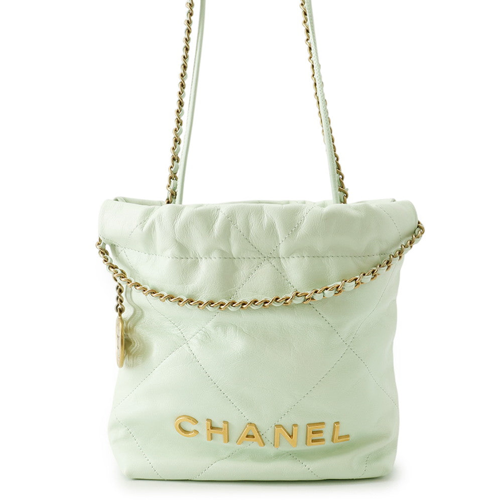 CHANEL CHANELL22 ChainShoulder Bag Light GreenAS3980 Shiny Calf Leather Size Mini
