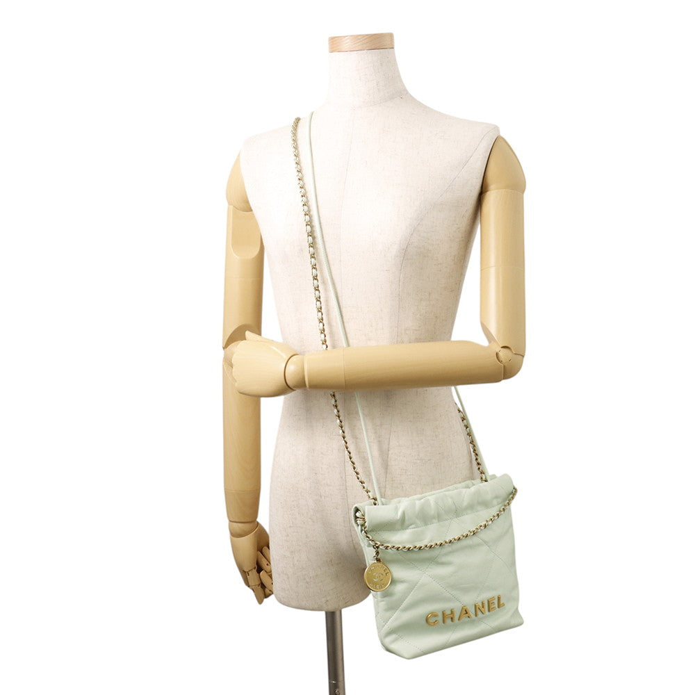 CHANEL CHANELL22 ChainShoulder Bag Light GreenAS3980 Shiny Calf Leather Size Mini