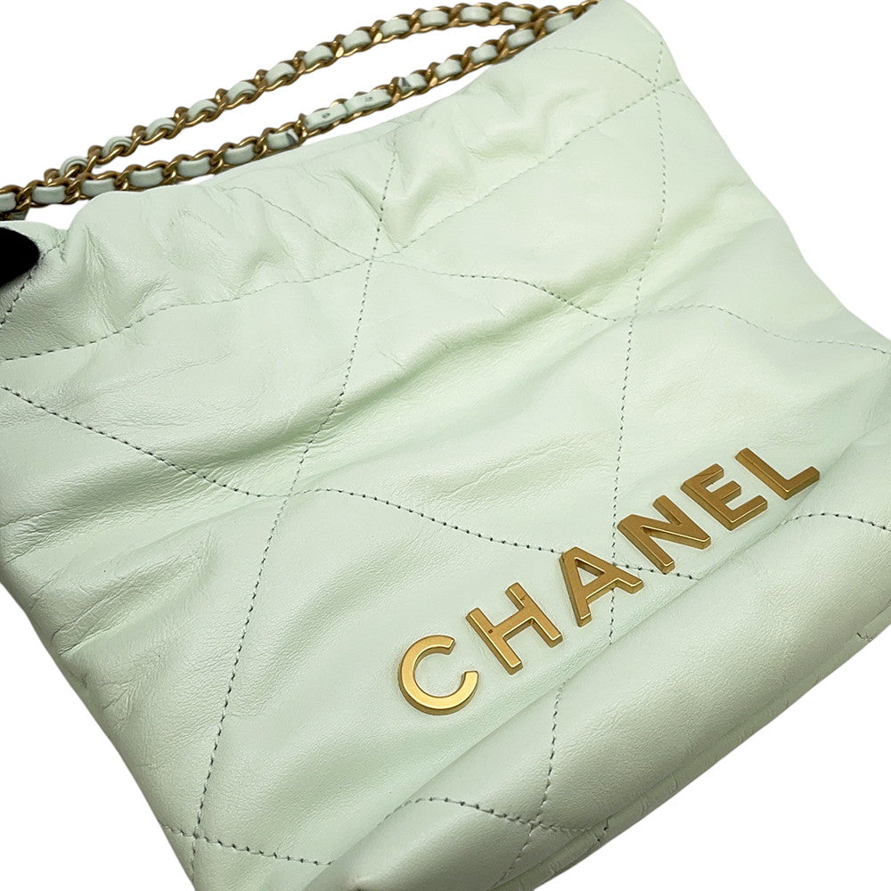 CHANEL CHANELL22 ChainShoulder Bag Light GreenAS3980 Shiny Calf Leather Size Mini