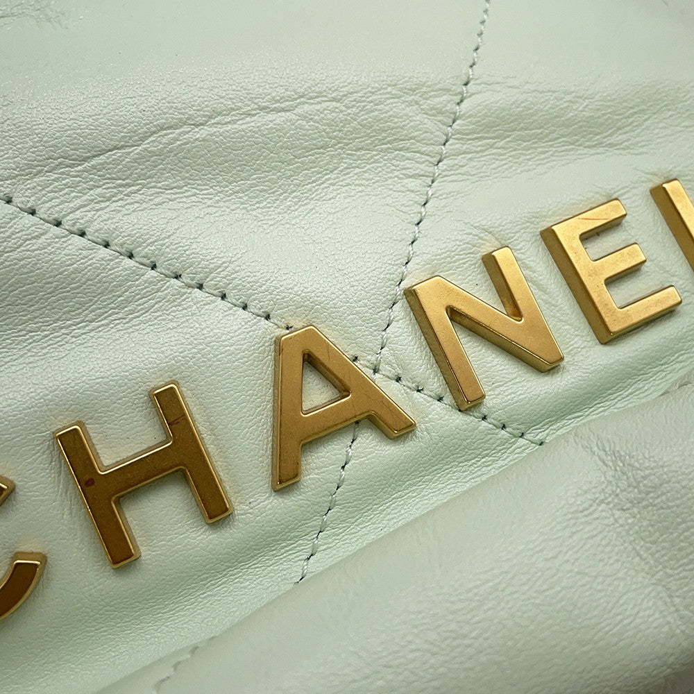 CHANEL CHANELL22 ChainShoulder Bag Light GreenAS3980 Shiny Calf Leather Size Mini