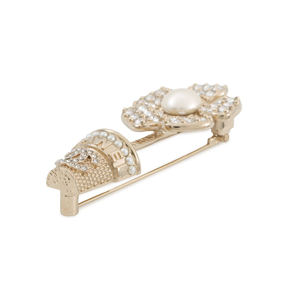 CHANEL Flower motif BroochABA573 Metal Rhinestone Faux Pearl