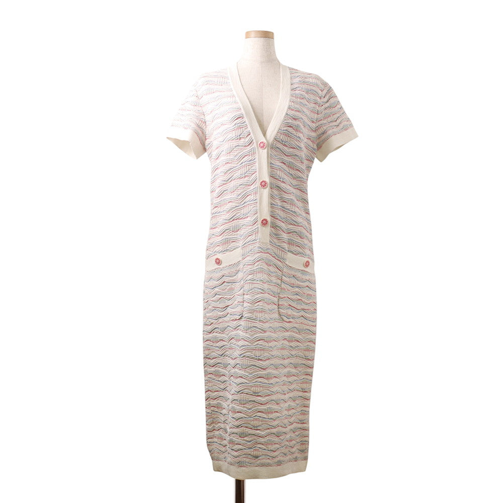 CHANEL COCO Button One Piece Size 38 White/MulticolorP53328 Cotton93% Nylon7%