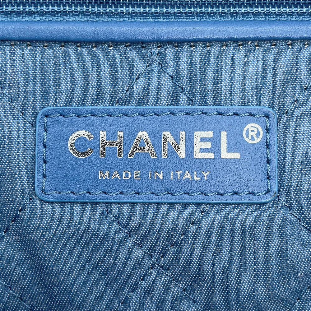 CHANEL CHANEL 22 Glitter Patchwork Chain Handbag Blue/PinkAS3261 Denim Size Small