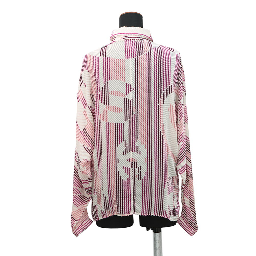 CHANEL Viscose CC Logo Button All-Over Print Shirt Size 38 White/Pink/PurpleP75476 Viscose 64% Silk 36%
