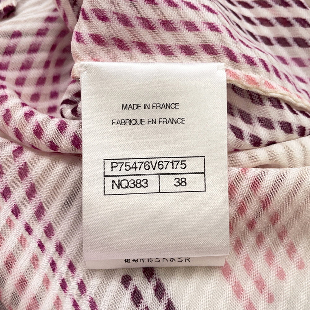CHANEL Viscose CC Logo Button All-Over Print Shirt Size 38 White/Pink/PurpleP75476 Viscose 64% Silk 36%