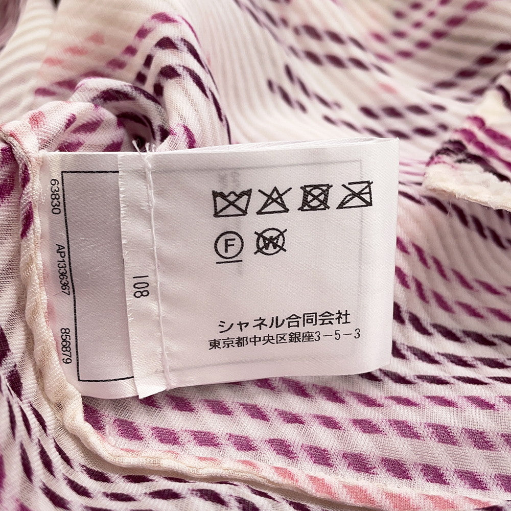 CHANEL Viscose CC Logo Button All-Over Print Shirt Size 38 White/Pink/PurpleP75476 Viscose 64% Silk 36%