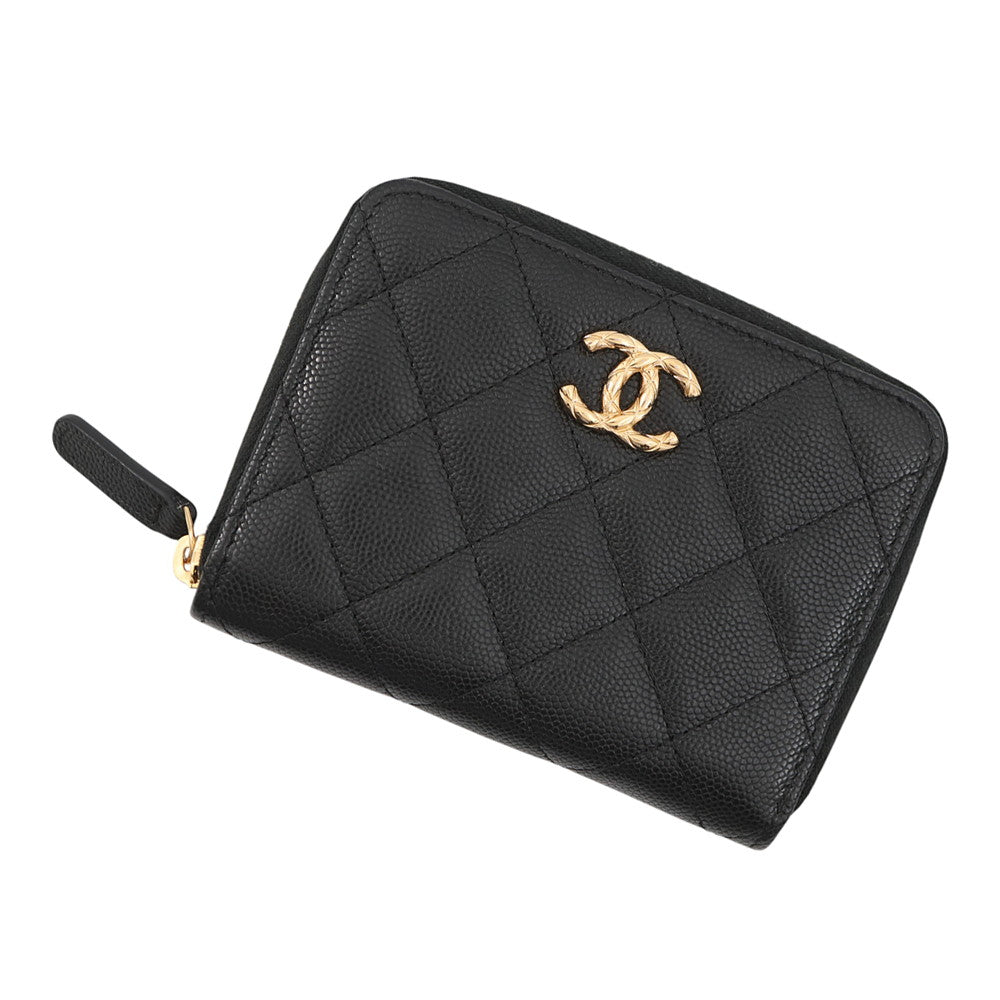 CHANEL Matelasse Round Zip Wallet BlackAP5016 Caviar Leather
