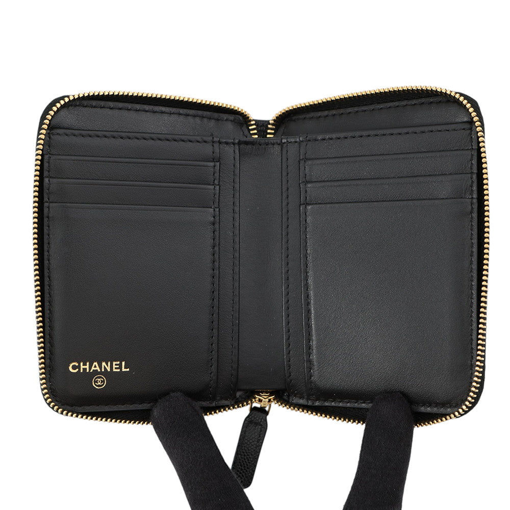 CHANEL Matelasse Round Zip Wallet BlackAP5016 Caviar Leather