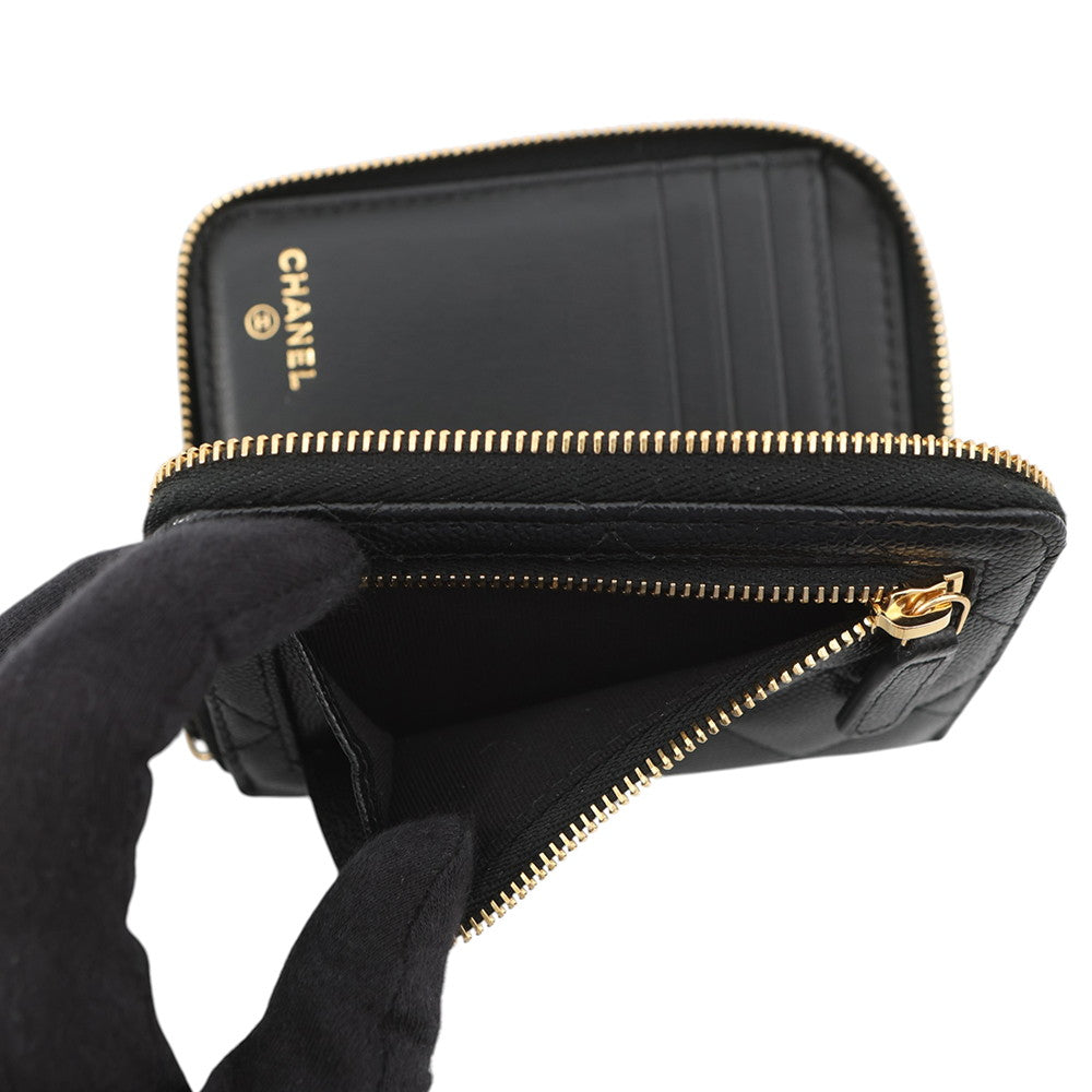 CHANEL Matelasse Round Zip Wallet BlackAP5016 Caviar Leather