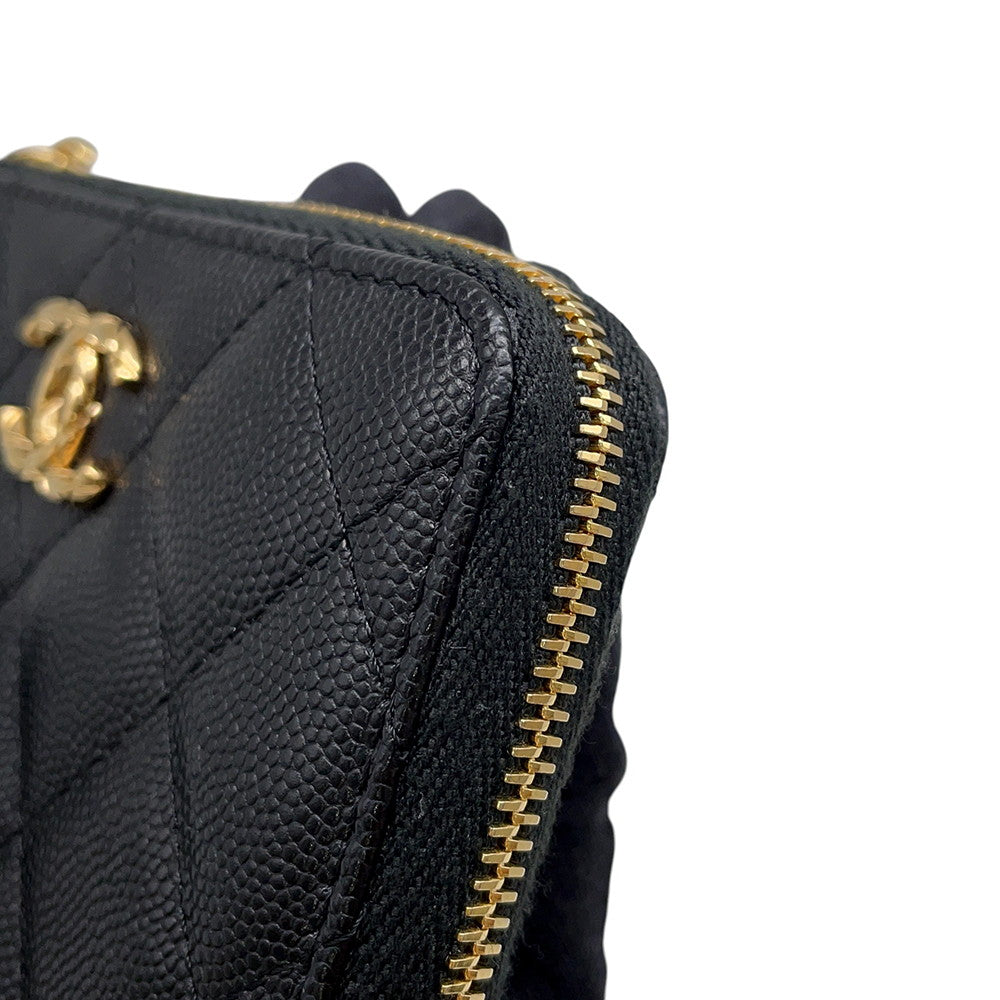 CHANEL Matelasse Round Zip Wallet BlackAP5016 Caviar Leather