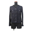 CHANEL Lion Button Collarless Jacket Size 34 NavyP72421 Tweed