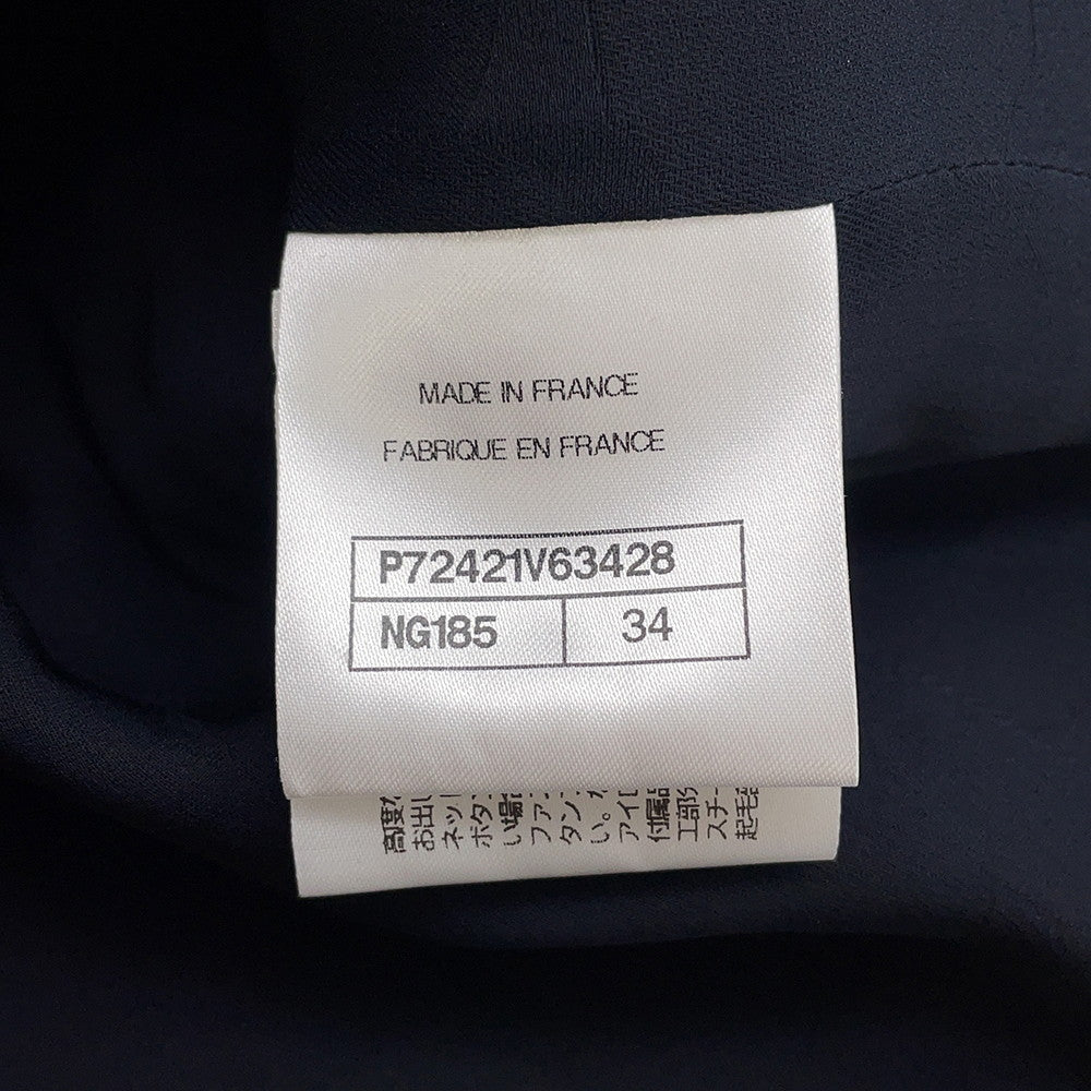 CHANEL Lion Button Collarless Jacket Size 34 NavyP72421 Tweed