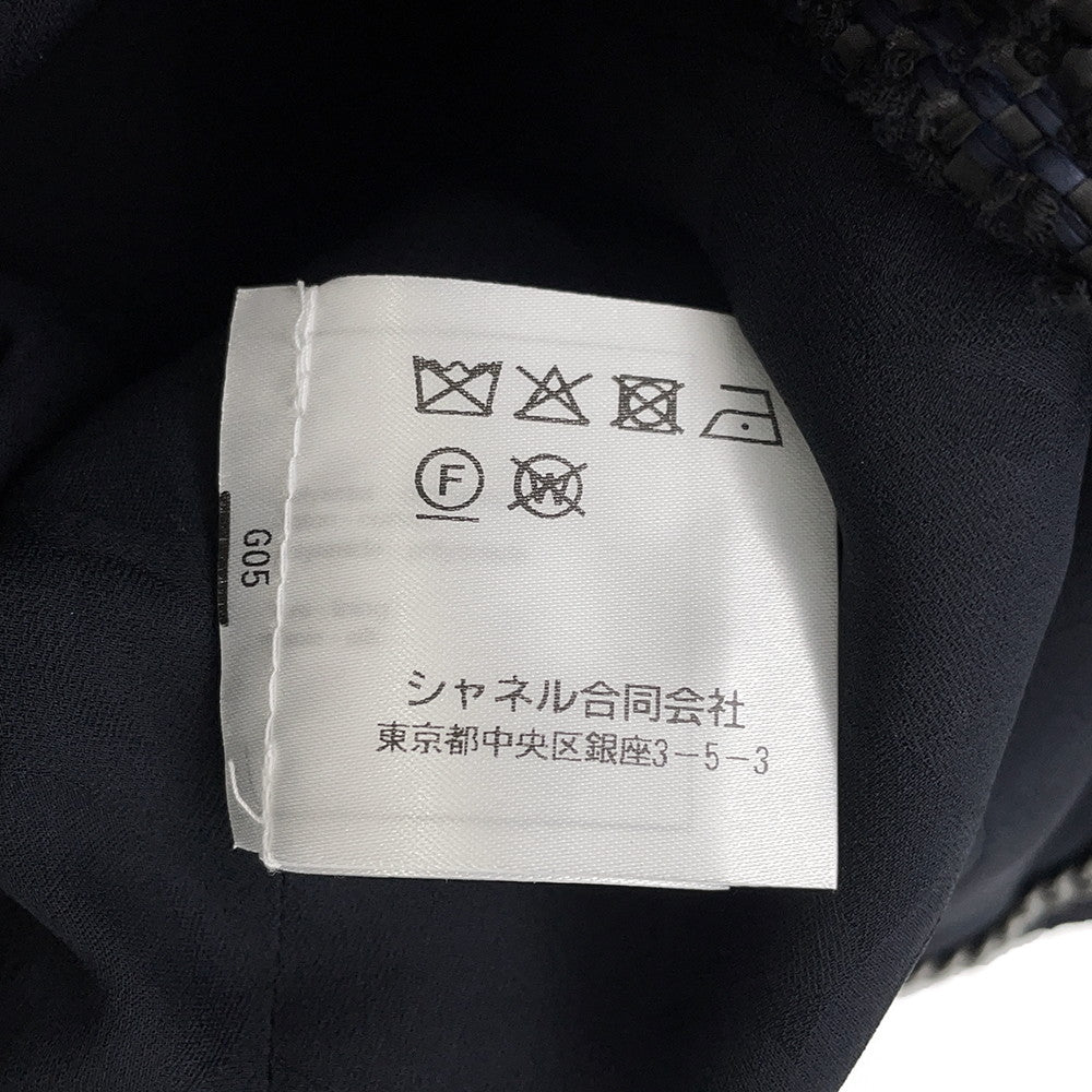 CHANEL Lion Button Collarless Jacket Size 34 NavyP72421 Tweed