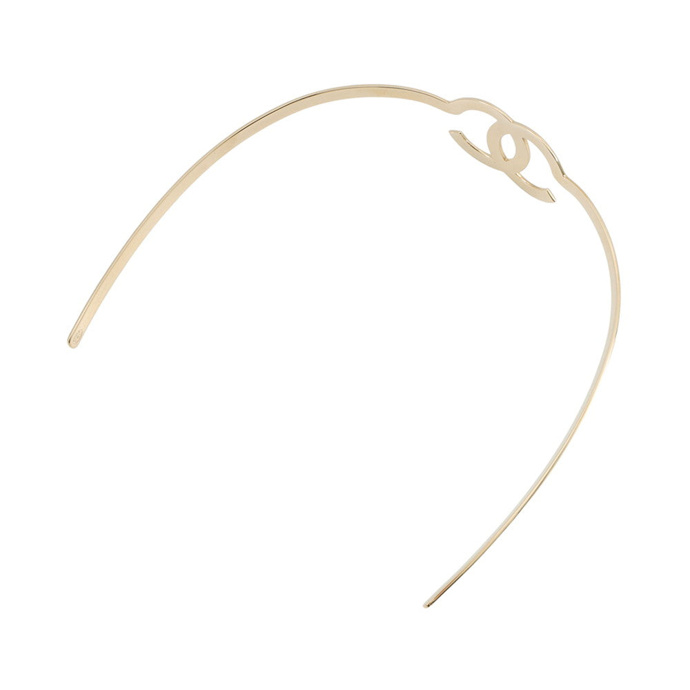 CHANEL CC Logo Headband Gold Metal