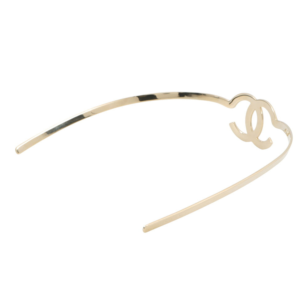 CHANEL CC Logo Headband Gold Metal