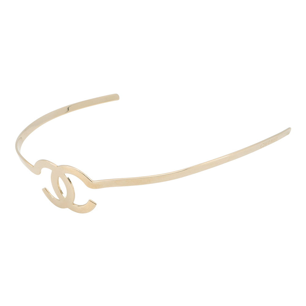 CHANEL CC Logo Headband Gold Metal
