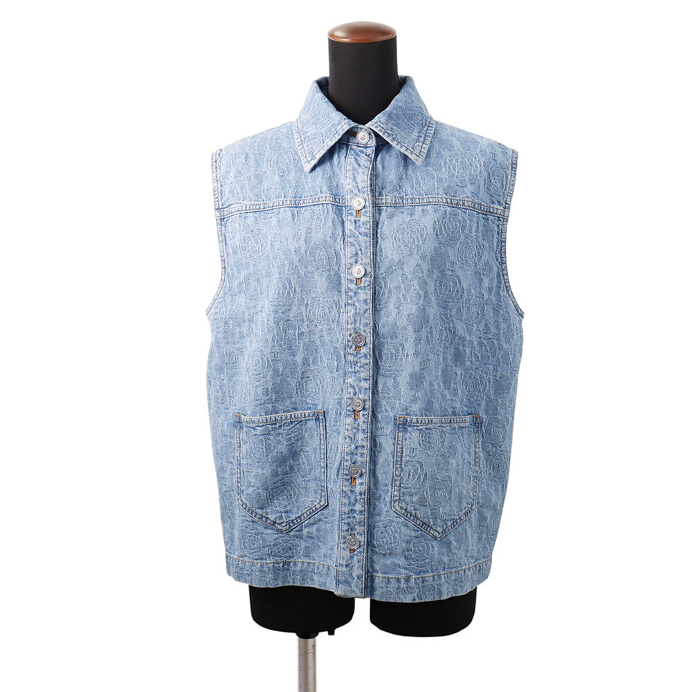 CHANEL Camellia Vest Size 36 Light BlueP74492 Cotton