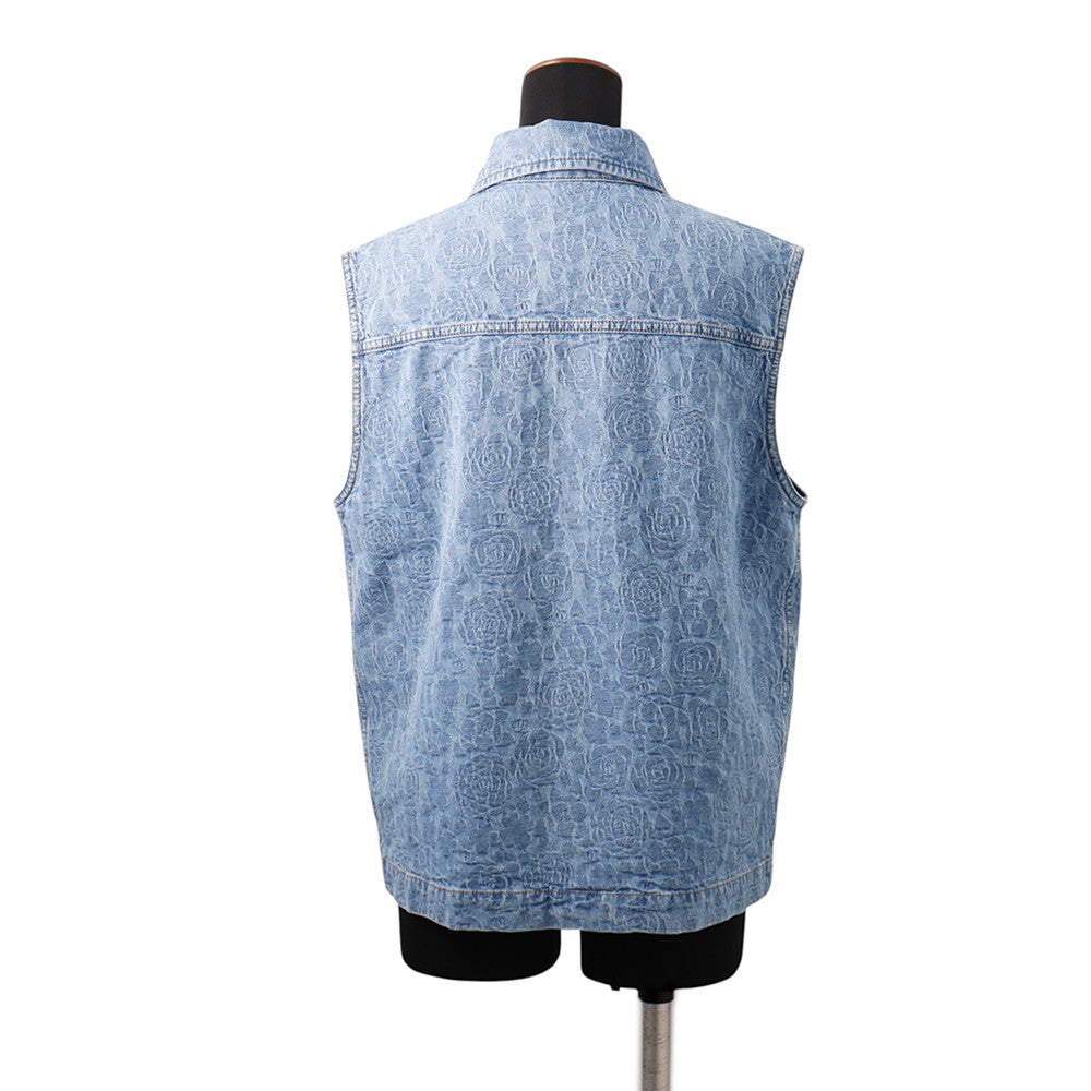 CHANEL Camellia Vest Size 36 Light BlueP74492 Cotton