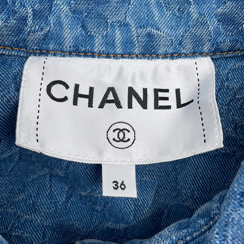 CHANEL Camellia Vest Size 36 Light BlueP74492 Cotton
