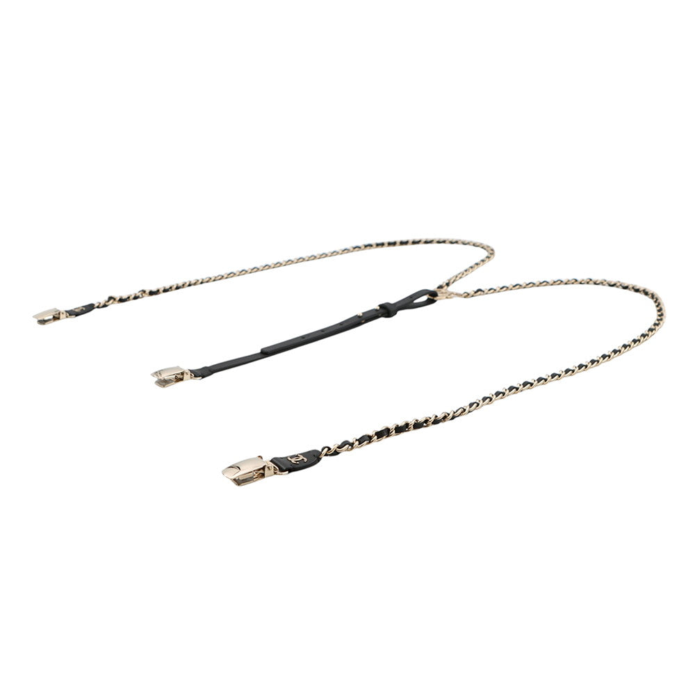 CHANEL CC Logo Chain Suspenders Black Leather Size M