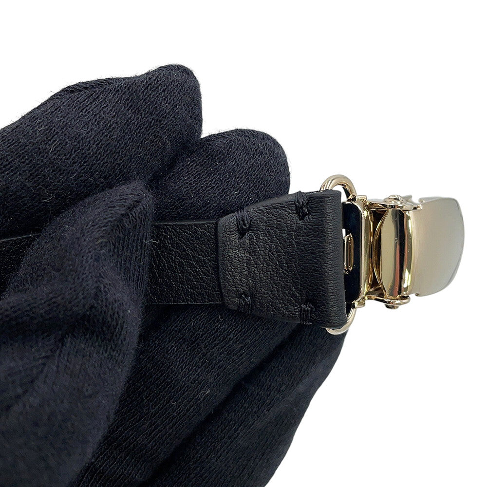 CHANEL CC Logo Chain Suspenders Black Leather Size M
