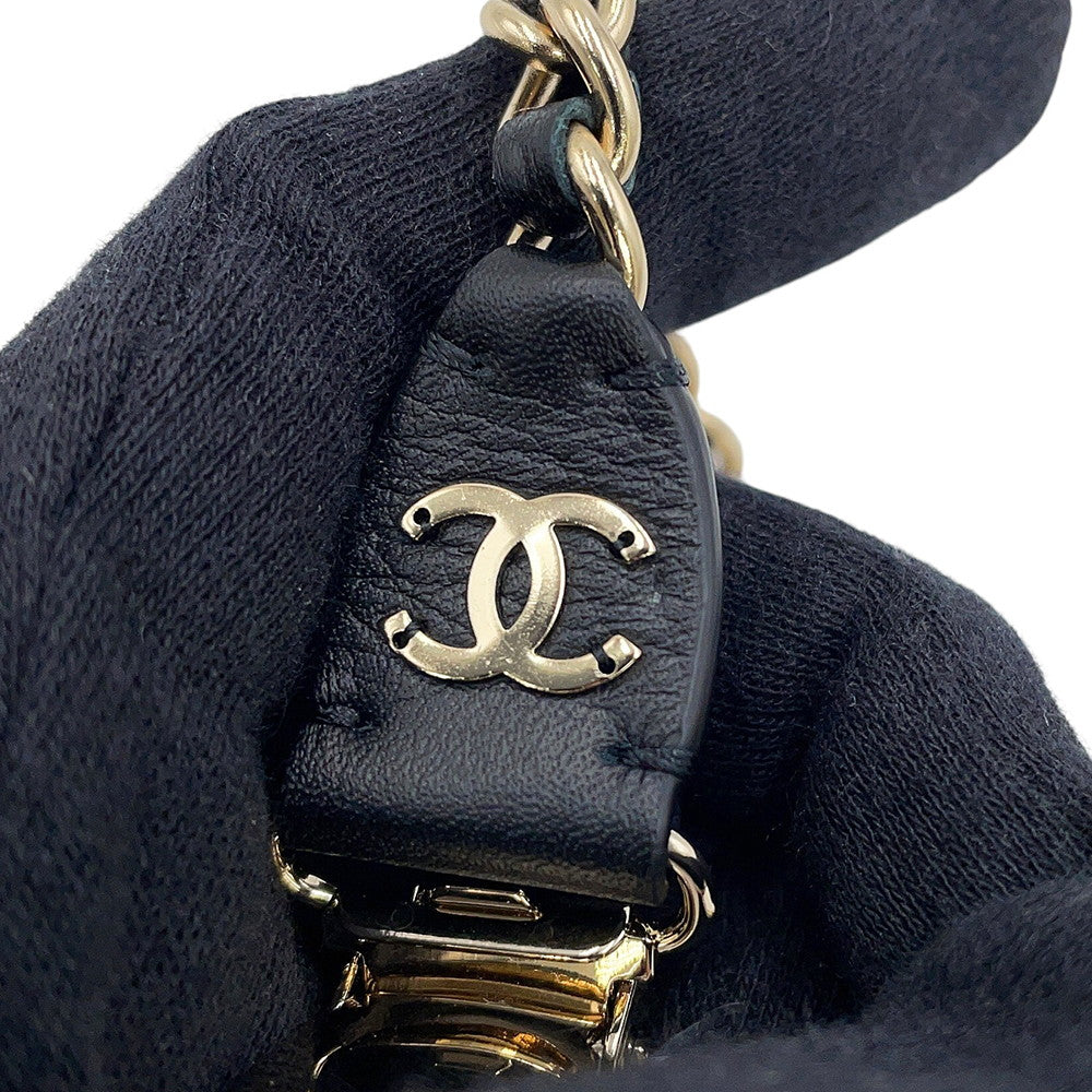 CHANEL CC Logo Chain Suspenders Black Leather Size M