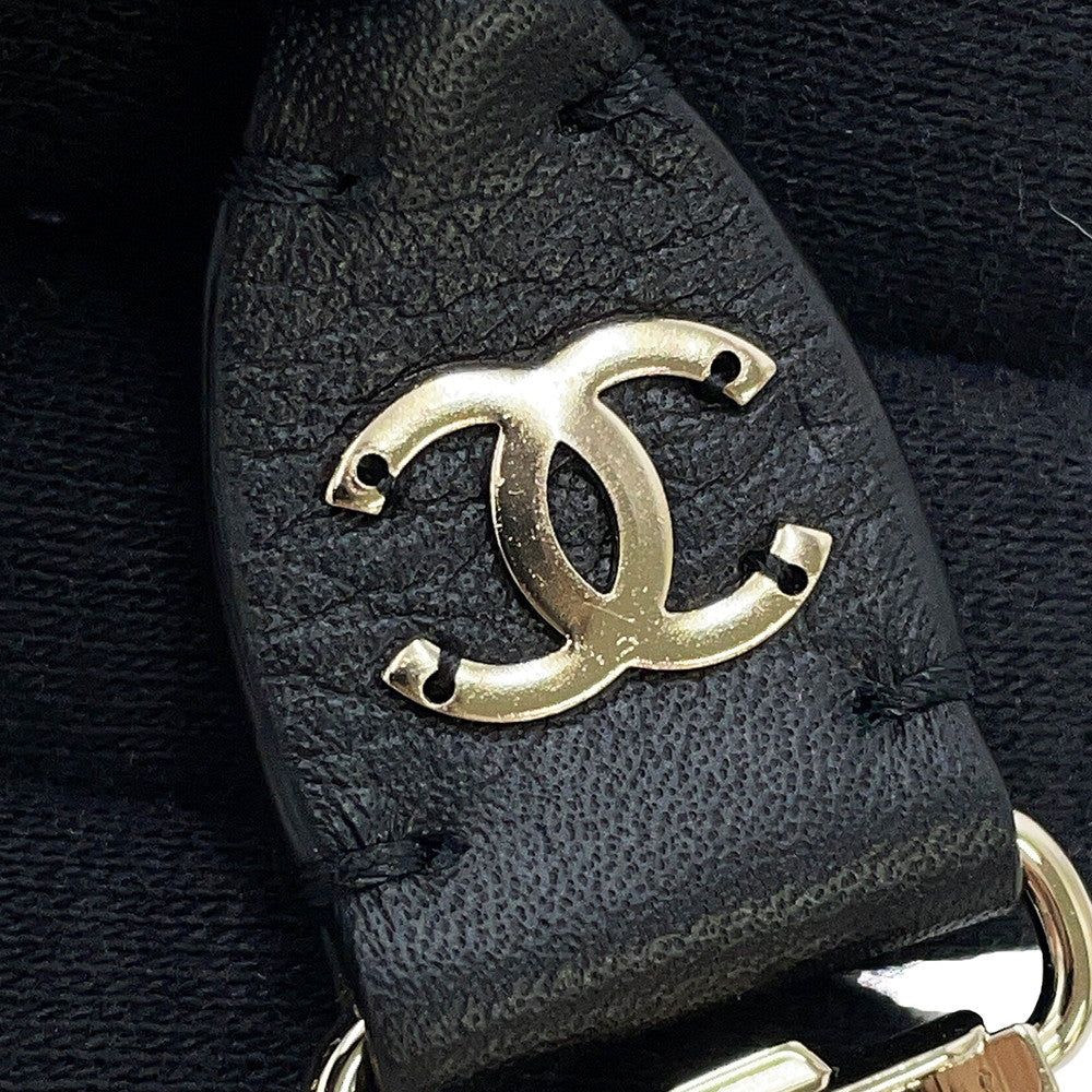 CHANEL CC Logo Chain Suspenders Black Leather Size M