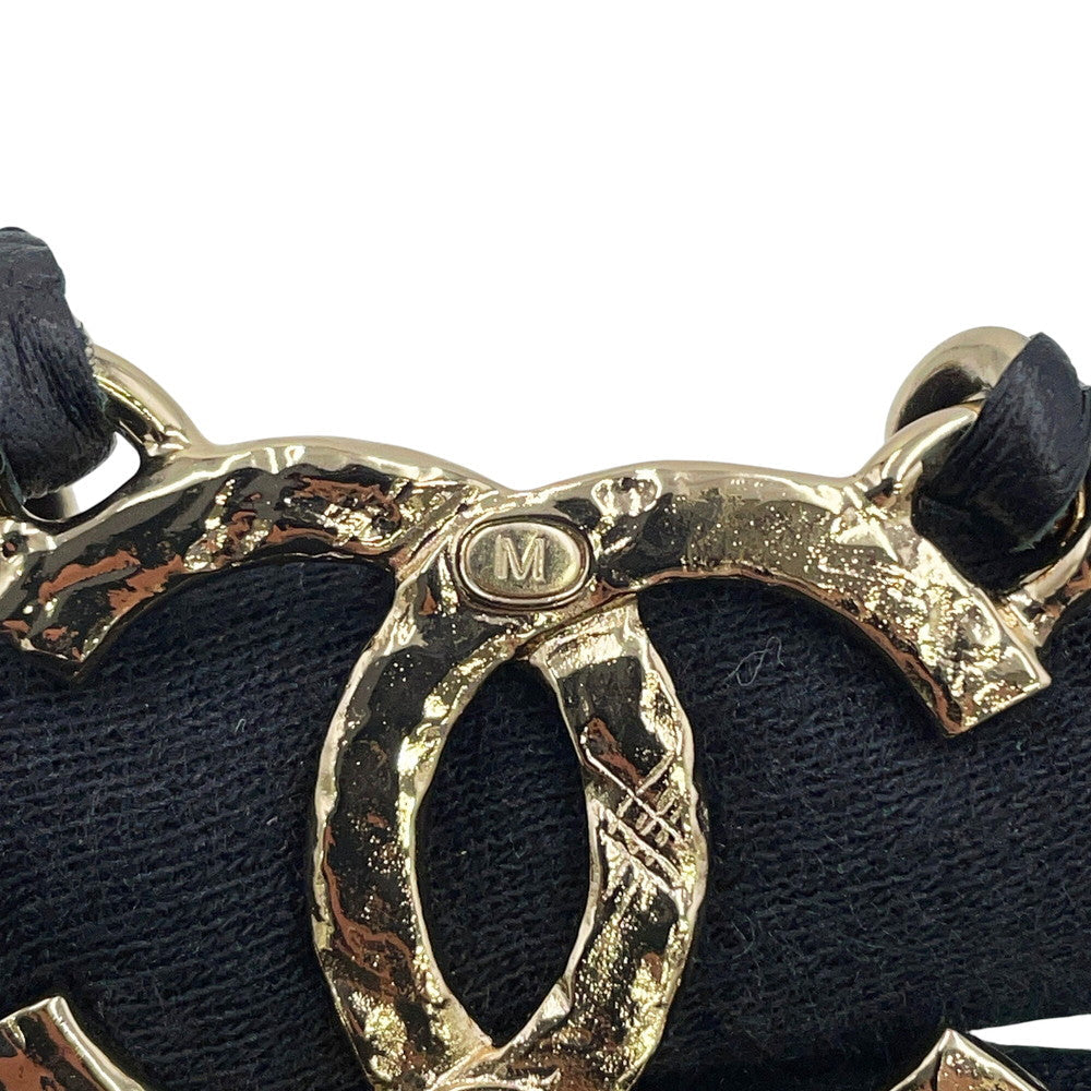CHANEL CC Logo Chain Suspenders Black Leather Size M
