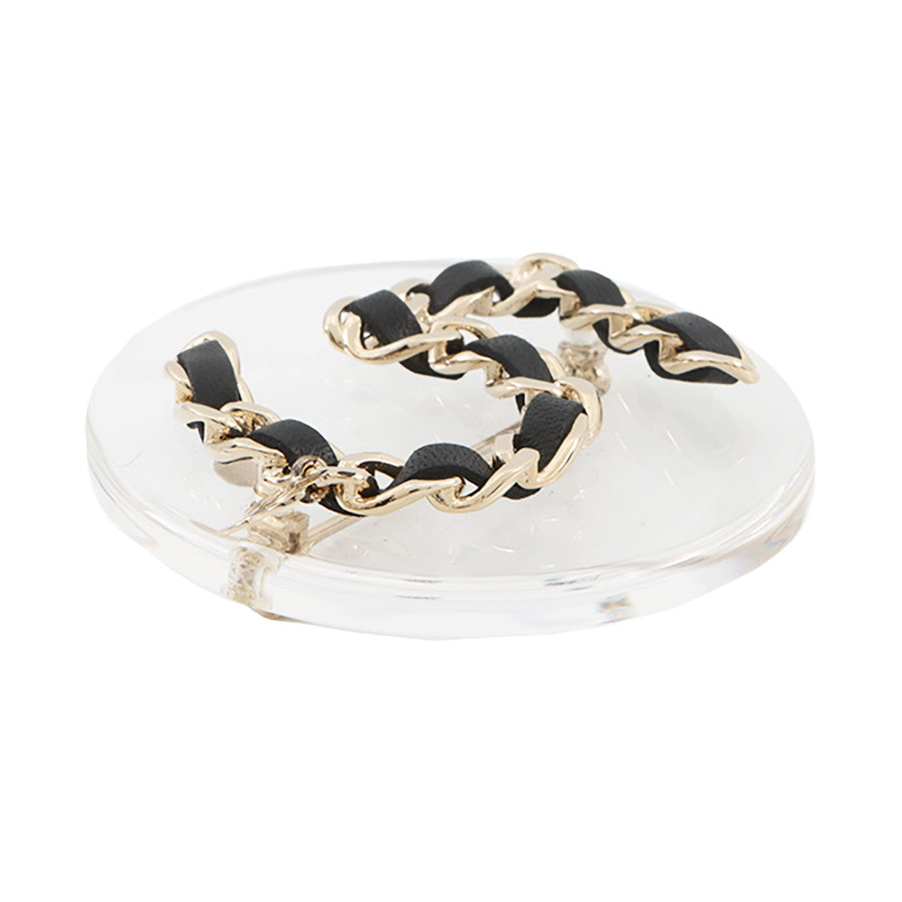 CHANEL NO.5 Brooch Black Leather Gold Plated